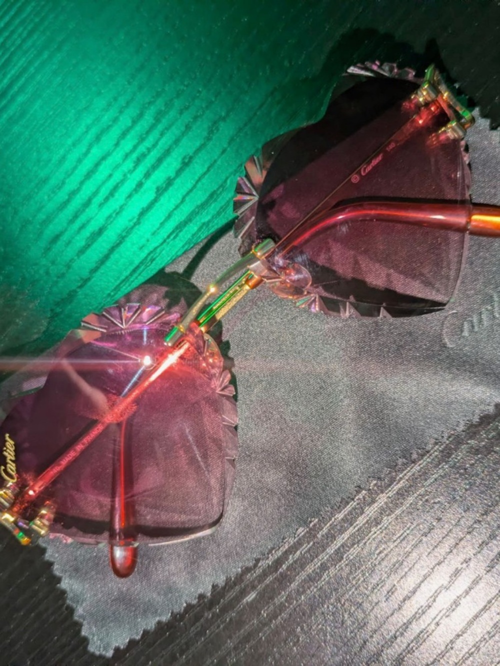 Cartier Heart Sunglasses in Purple and Gold comes with case cloth everything.